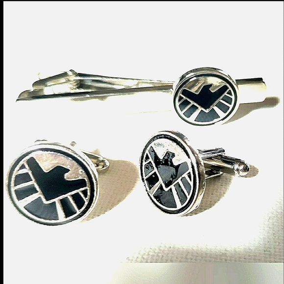 NEW! 3Pc S.H.I.E.L.D Cufflinks & Tie Bar Set! Stainless Steel & Enamel. - Picture 3 of 12